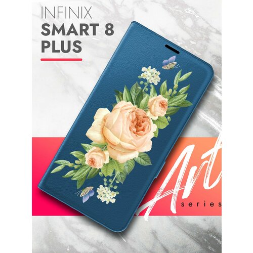 Чехол на Infinix Smart 8 Plus (Инфиникс Смарт 8 плюс) синий книжка эко-кожа с функцией подставки и магнитами Book Case, Brozo (принт) Бежевые Розы чехол на infinix smart 8 plus инфиникс смарт 8 плюс синий книжка эко кожа с функцией подставки магнитами book case brozo принт синий колокольчик