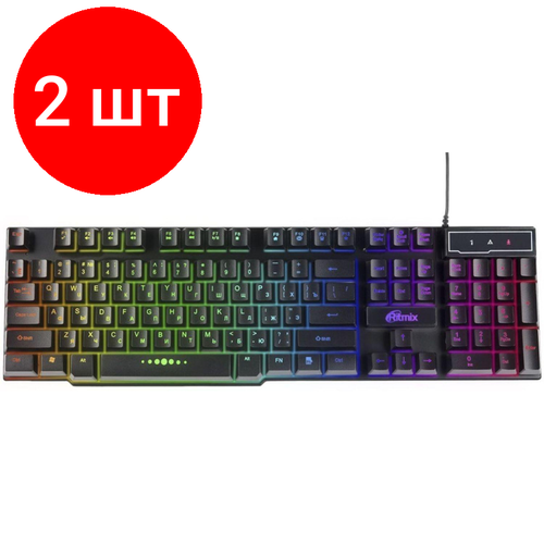 Комплект 2 штук, Клавиатура RITMIX RKB-200 BL Black проводная с подсветкой, USB (15119509) игровая клавиатура ritmix rkb 111 black usb черный