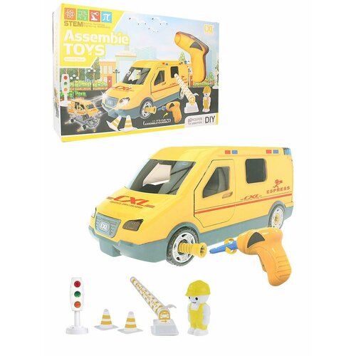 Конструктор с шуруповертом машина Доставка (свет, звук) CXL Toys, 200-57C