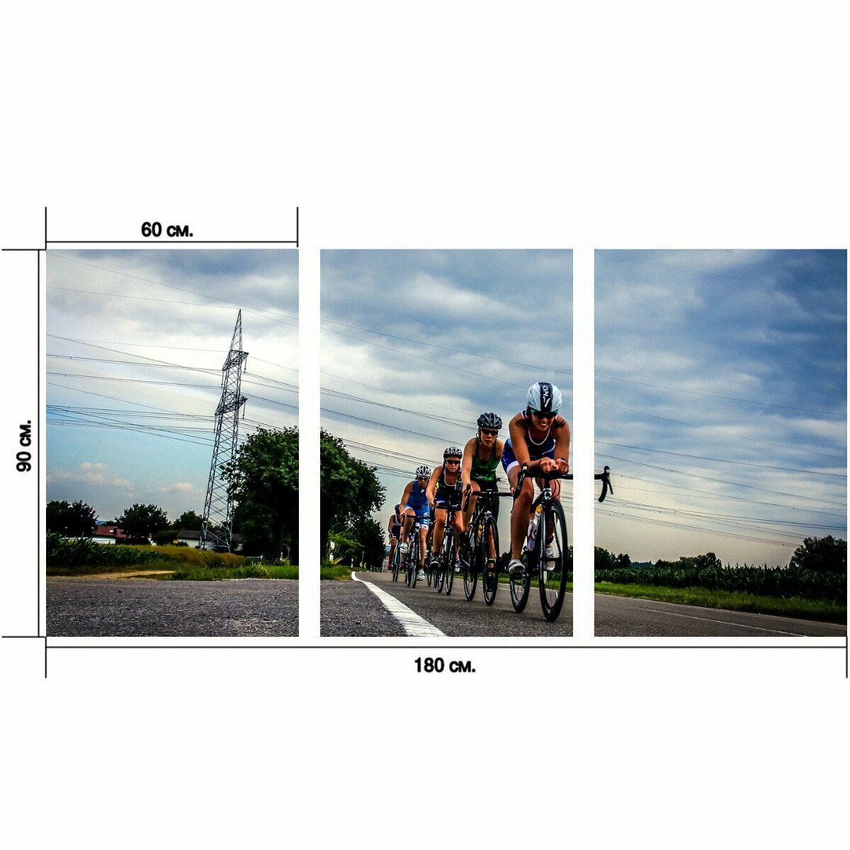 Модульный постер "Триатлон, дорожный мотоцикл, велосипед" 180 x 90 см. для интерьера