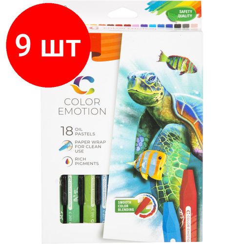 фото Комплект 9 наб, пастель масляная deli ec20110 color emotion 6-гранные 18цв/наб