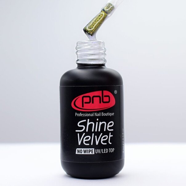 Матовый топ с шиммером Top Shine Velvet No Wipe Pnb, 8 мл.