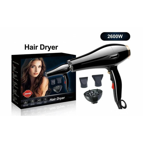 Профессиональный фен для волос салонныйфен домашнийуход за волосамидля укладки и сушки волос3 насадкичерный 2555₽