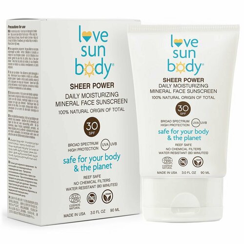 Love Sun Body Sheer Power Ежедневный увлажняющий минеральный солнцезащитный крем для лица SPF30 90мл