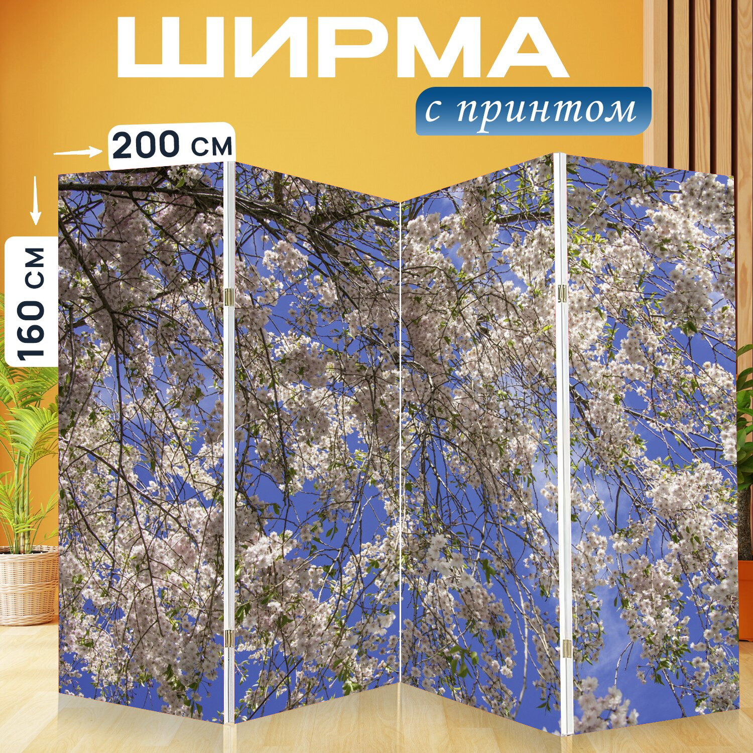 Ширма перегородка с принтом "Весна, цвета, цветы" на холсте - 200x160 см. для зонирования, раскладная