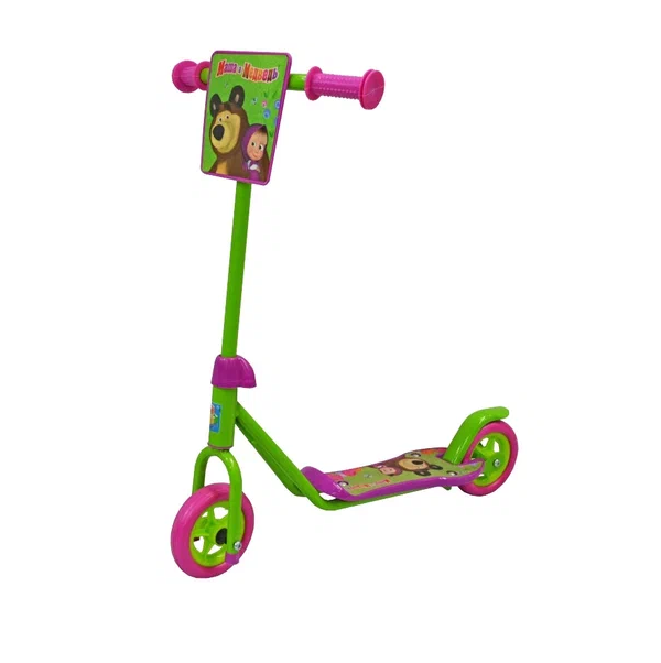 Детский 2-колесный городской самокат на возраст 3 года 1 TOY Т59569 Маша и Медведь, зеленый/розовый
