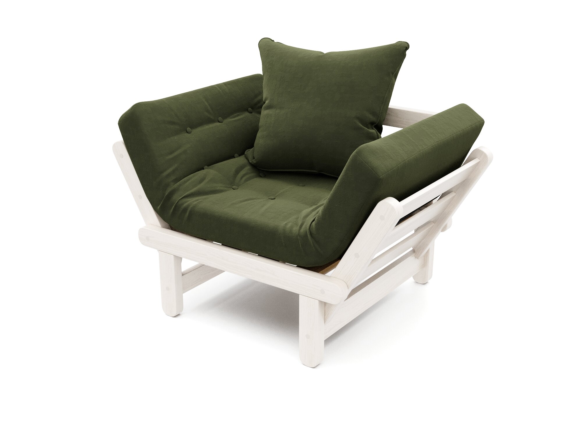 Кресло сламбер Зеленый-Беленый дуб, велюр, массив дерева, с подлокотниками, садовое, на дачу, скандинавский лофт
