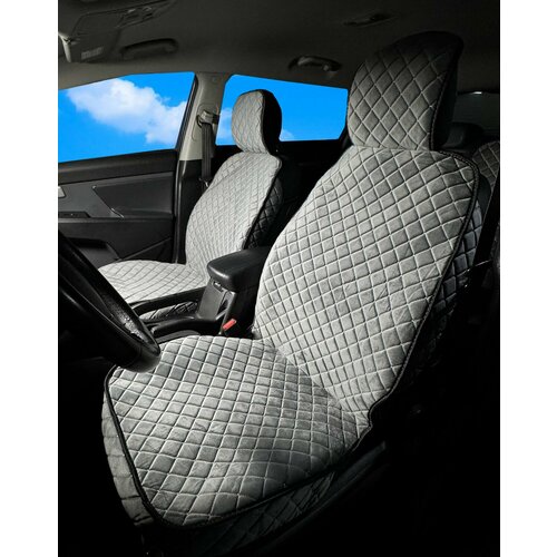 Накидки для Пежо 308 (2011 - 2015) хэтчбек 5 дверей / Peugeot 308 на передние сиденья G-Ultra, Велюр, Серый