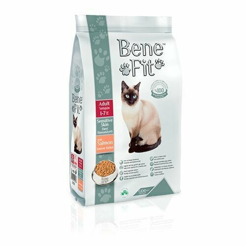 Сухой корм Benefit для кошек Adult Sensitive Skin, для здоровья шерсти и кожи, с лососем 1,5 кг