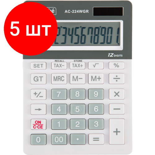 Комплект 5 штук, Калькулятор настольный Attache, AС-224WGR,12р, двойное питание, бело-серый