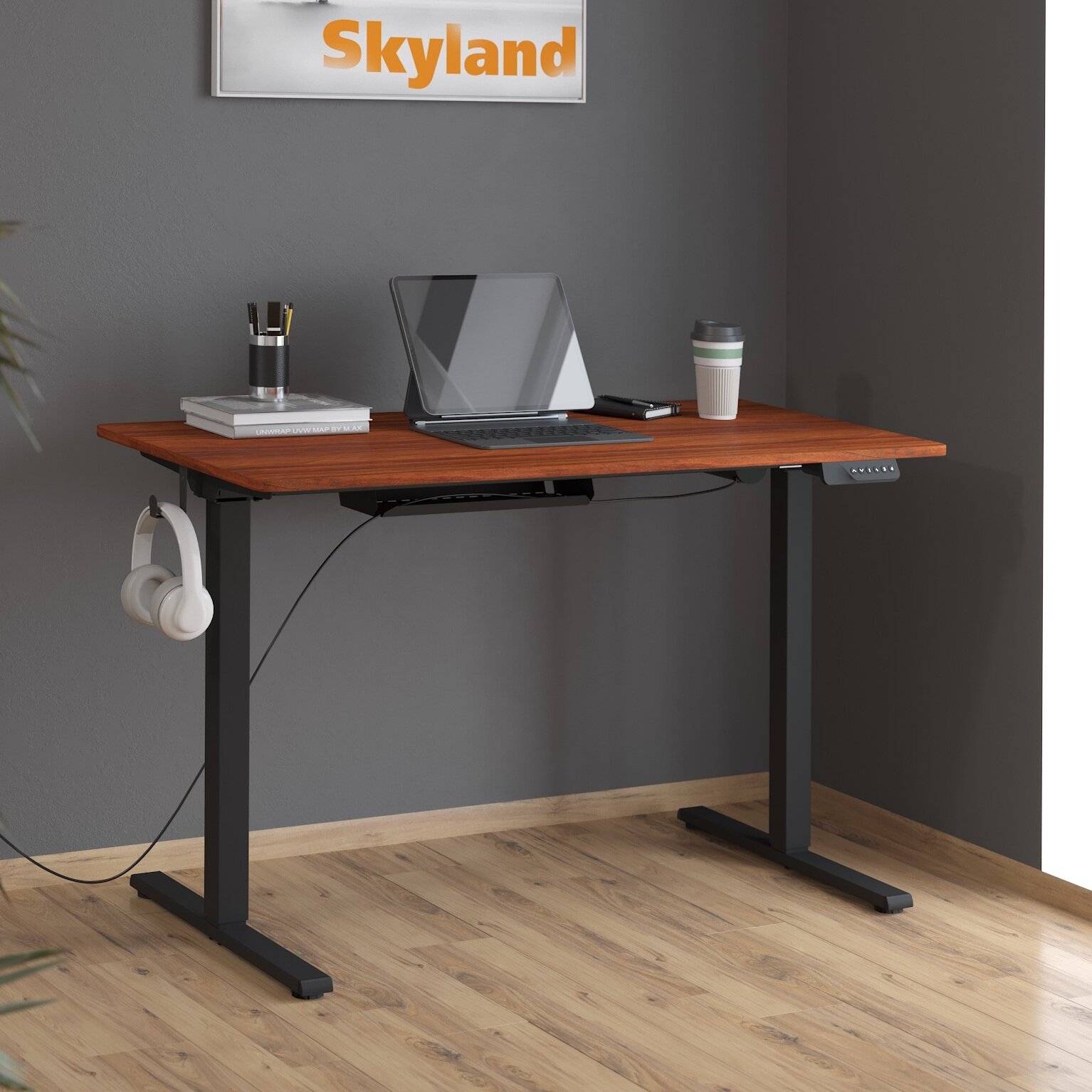 Компьютерный стол с регулировкой высоты / письменный стол SKYLAND XTEN-UP AT-002, дуб темный/черный, 1200х600х730/1210