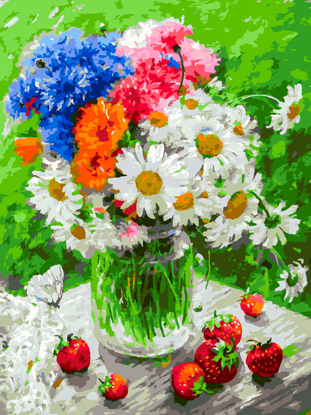 Картина по номерам Белоснежка «Дачные цветочки» (холст на подрамнике, 40х30 см)