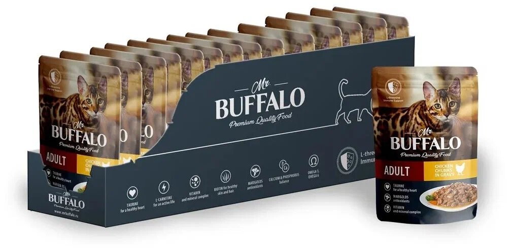 Влажный корм для кошек Mr.Buffalo Adult, цыпленок в соусе, 12 х 85 г