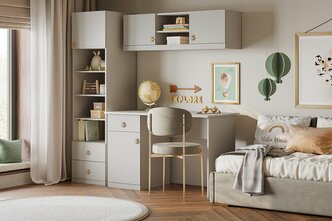 Детская стенка МебельЛэнд24 Скарабей Mini - 9 Кашемир 165x60x210 бежевый со шкафом со столом