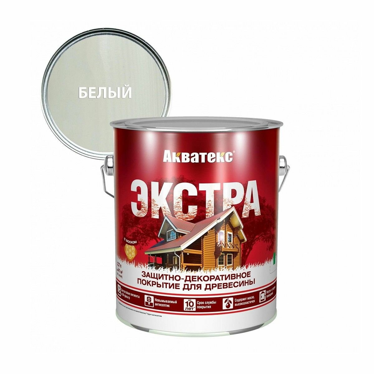 фото Акватекс-Экстра защитно-декоративное покрытие для древесины алкидное полуглянц, белый (2,7л)
