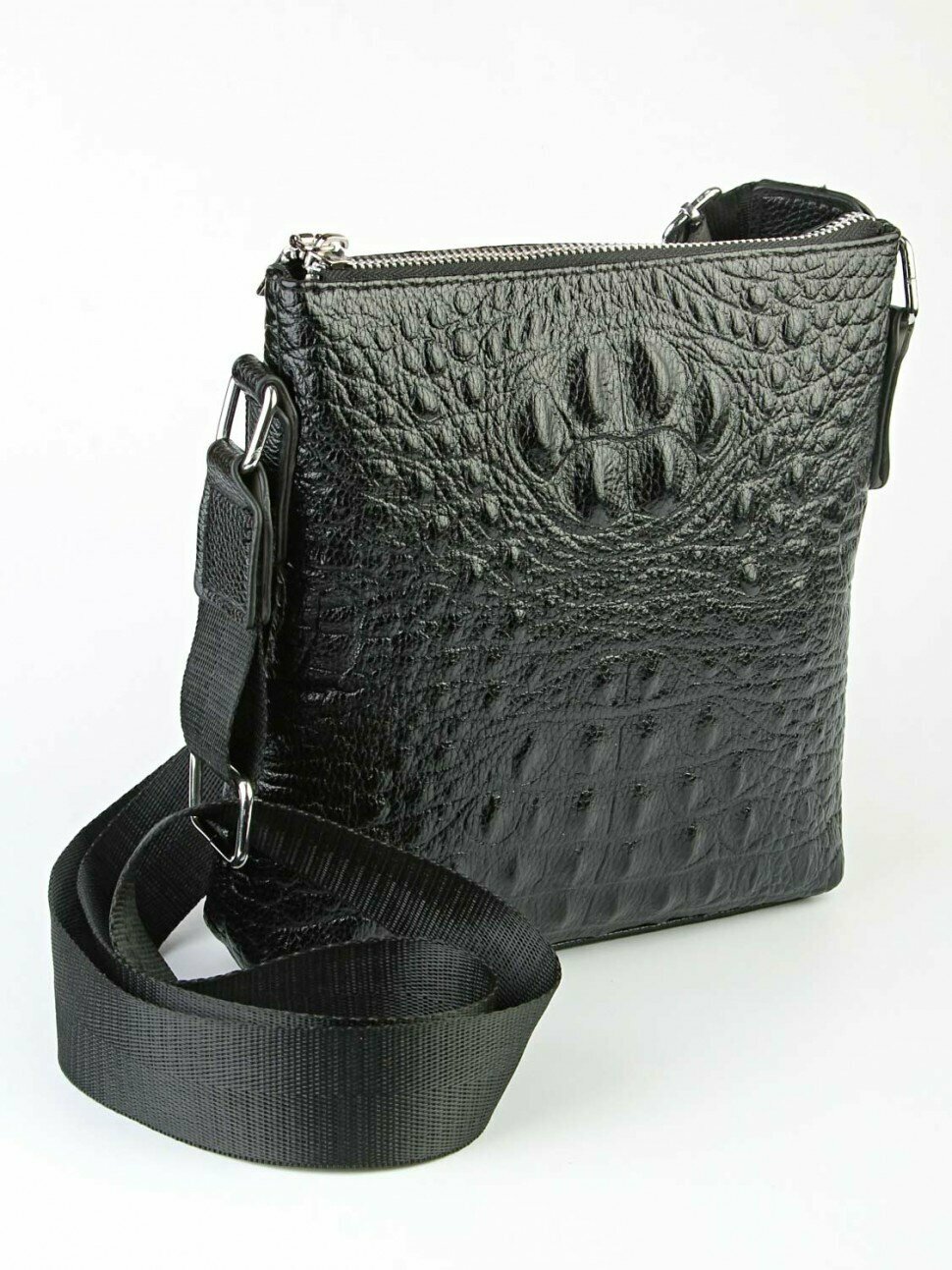 Сумка барсетка LeatherStyle, фактура под рептилию, чёрный — фото 1