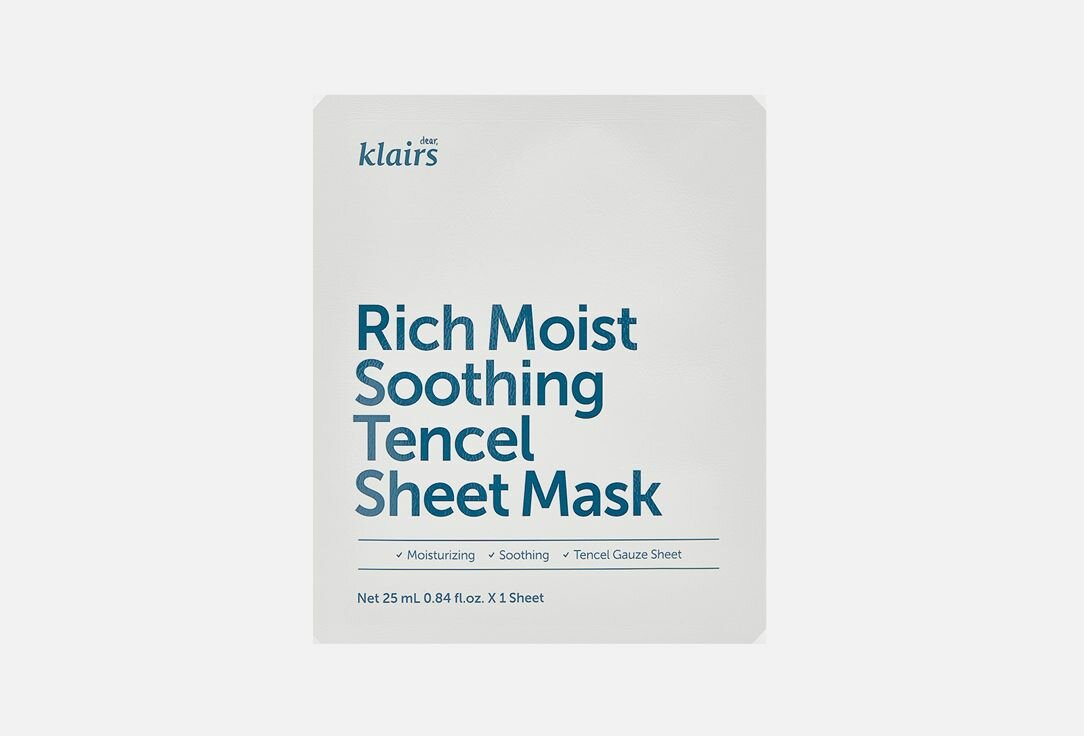 Маска для лица тканевая DEAR, KLAIRS Rich Moist Soothing Tencel Sheet Mask