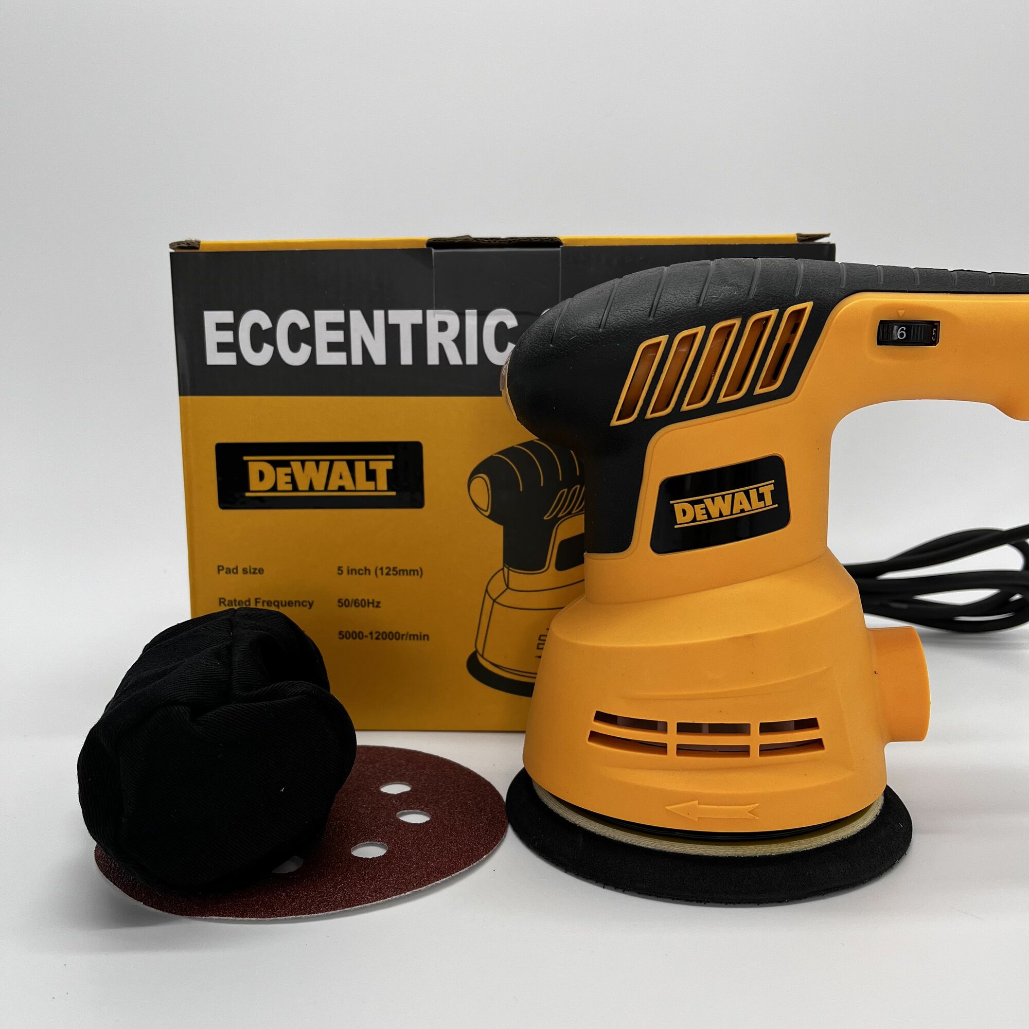 Эксцентриковая орбитальная шлифовальная машина DeWalt 280W сетевая, 13000 оборотов; 125 мм