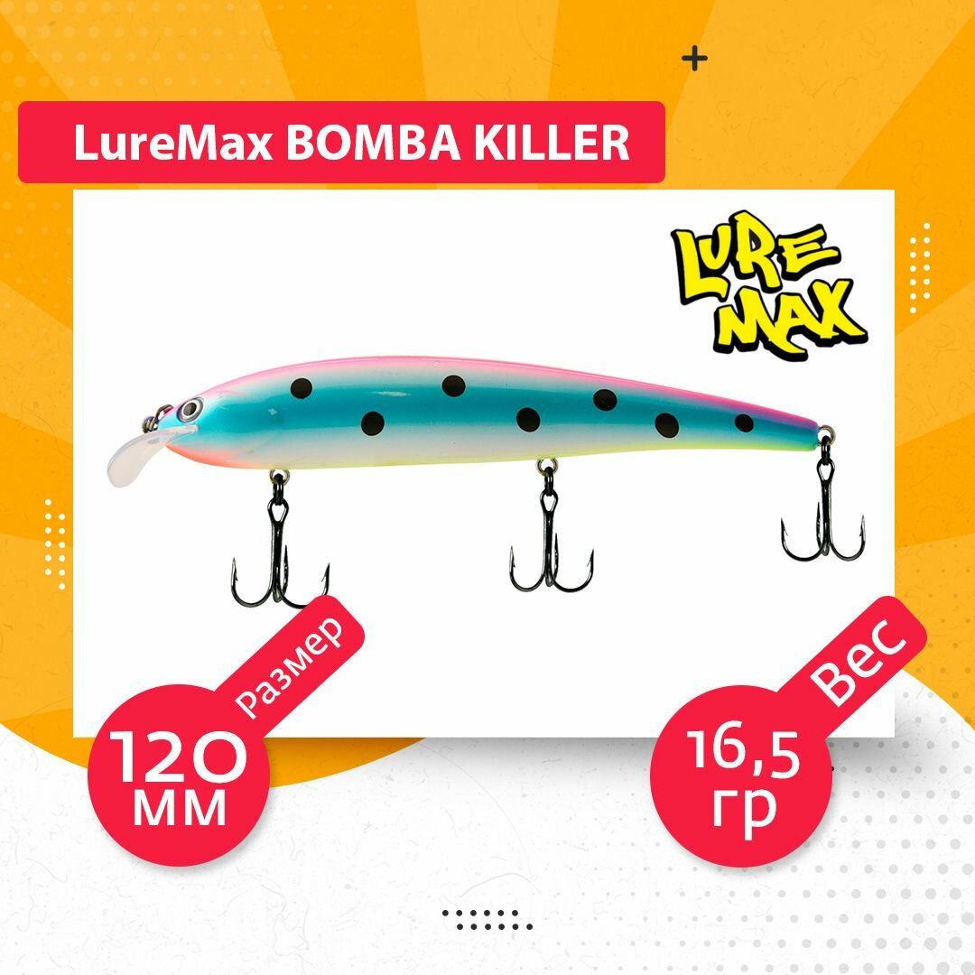 Воблер для рыбалки LureMax BOMBA KILLER 120FDR-140 16,5 г, для троллинга (судак, щука)