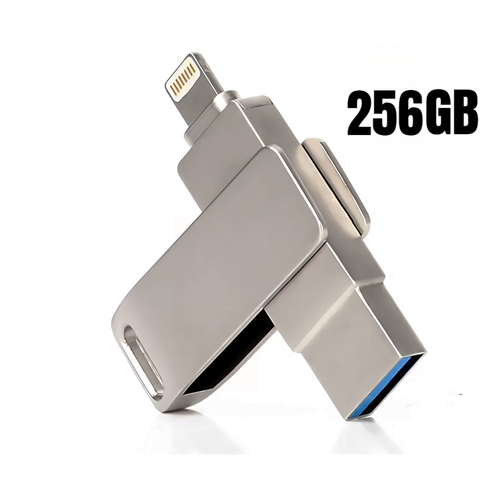 Флешка для айфона 256GB / 2в1, USB Lightning - USB 3.0 / для iPhone, iPad, iPod / металлическая metal usb 3 0 flash drive for iphone ipad ipod imac 16gb 32gb 64gb 128gb 3 in 1 pendrive for lightning micro usb computer 256gb