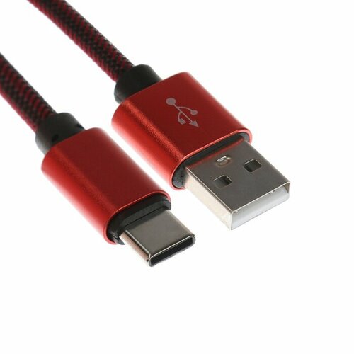 Кабель Type- C - USB, 2.1 А, оплётка нейлон, 1 метр, красный