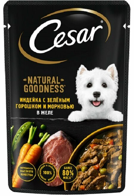 Cesar Natural Goodness влажный корм для собак, с индейкой, горохом и морковью в желе (28шт в уп) 80 гр