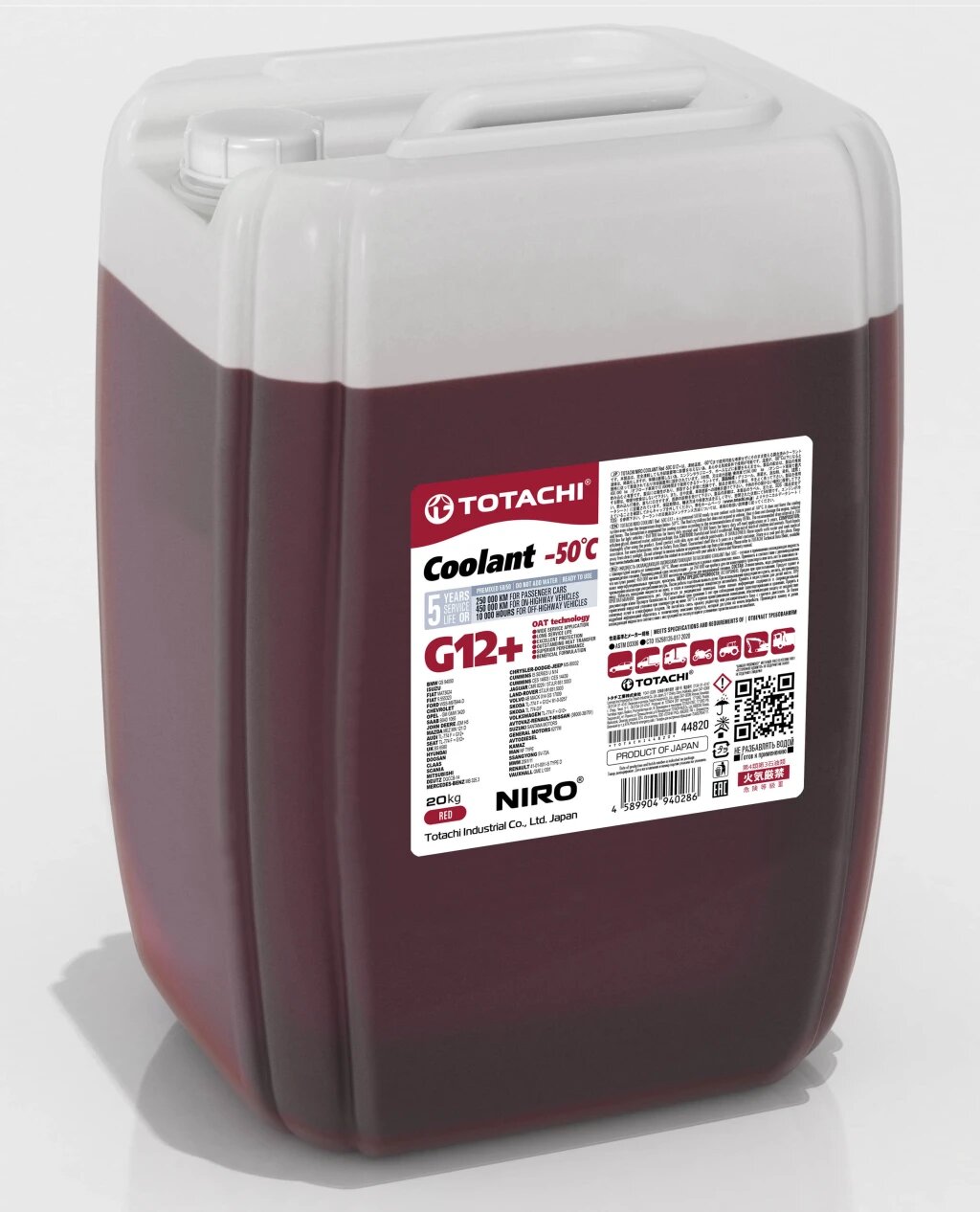 Антифриз Totachi NIRO Coolant Red G12+ красный -50°С 20 кг