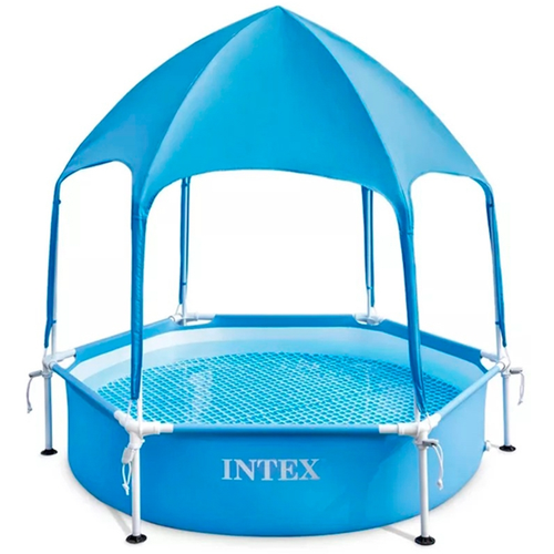 скиммер для бассейна intex маленький 18946 Каркасный бассейн INTEX Metal Frame 28209, 183х38 см (с навесом)