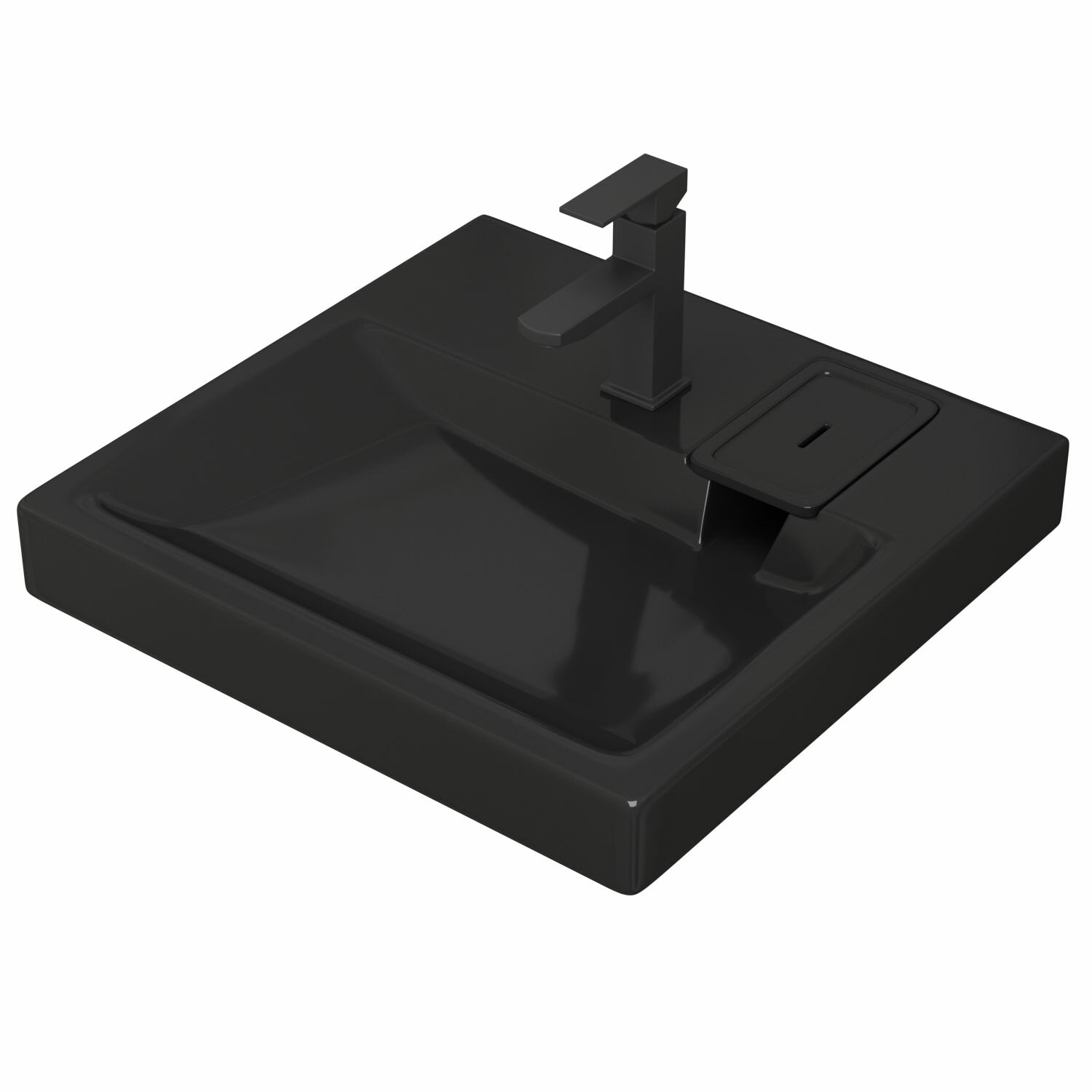 фото Комплект BAU 4 в 1: раковина над стиральной машиной BAU Hotel 60х60 литьевой мрамор цвет антрацит, кронштейны, сифон и смеситель Hotel Black, черный