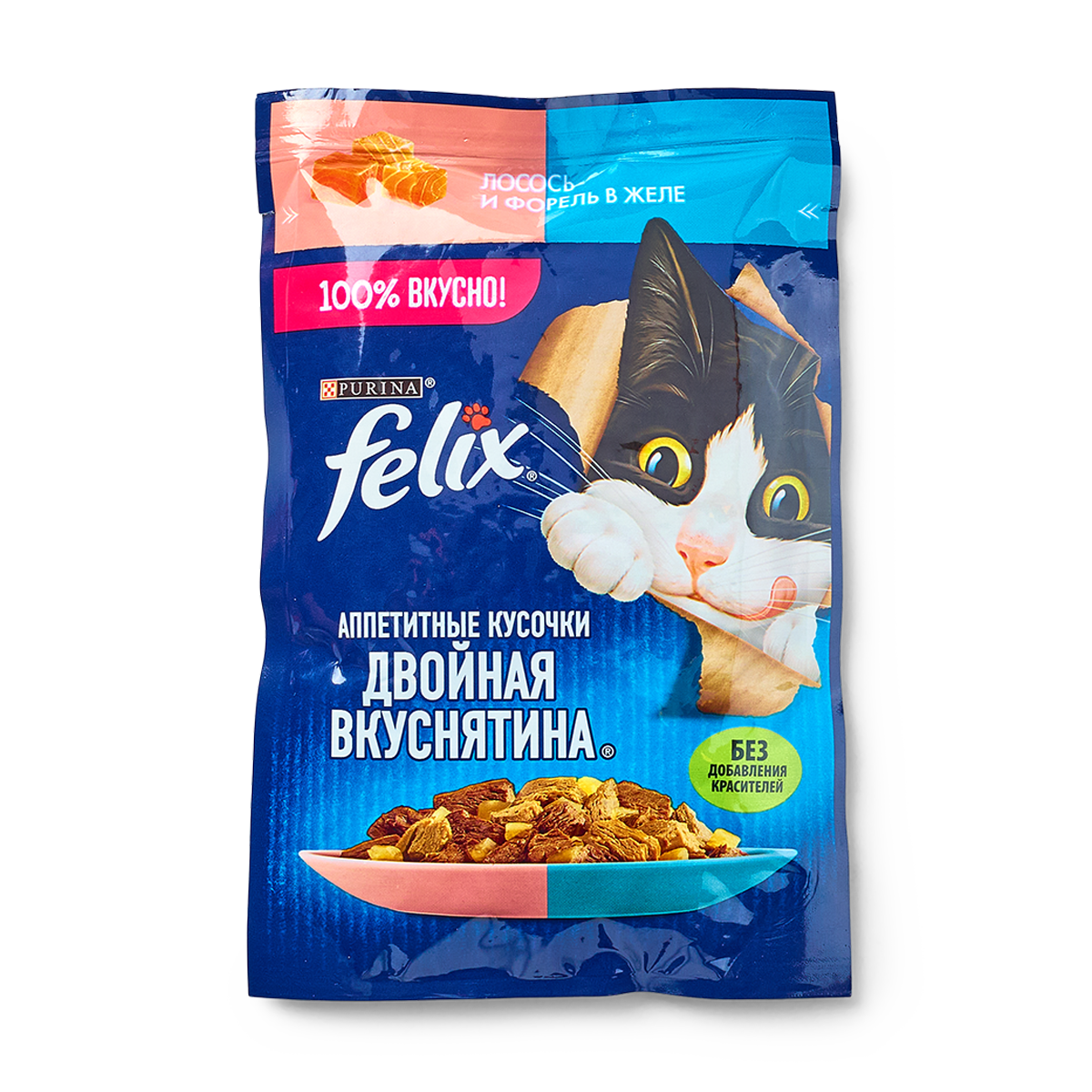 Влажный корм для кошек Felix Двойная вкуснятина лосось и форель в желе