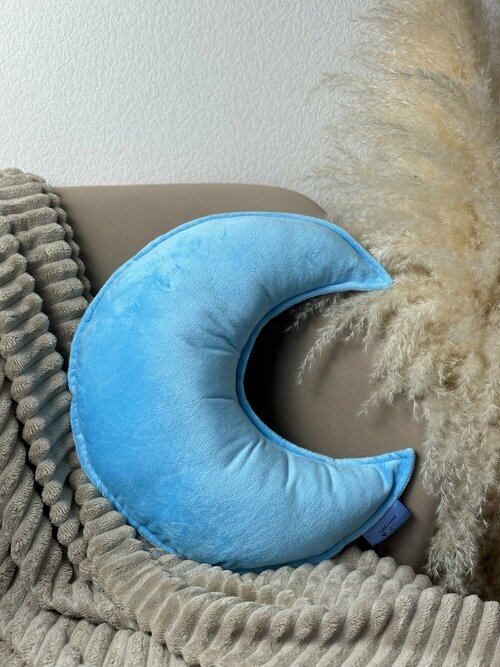 Подушка детская плюшевая Месяц Голубой