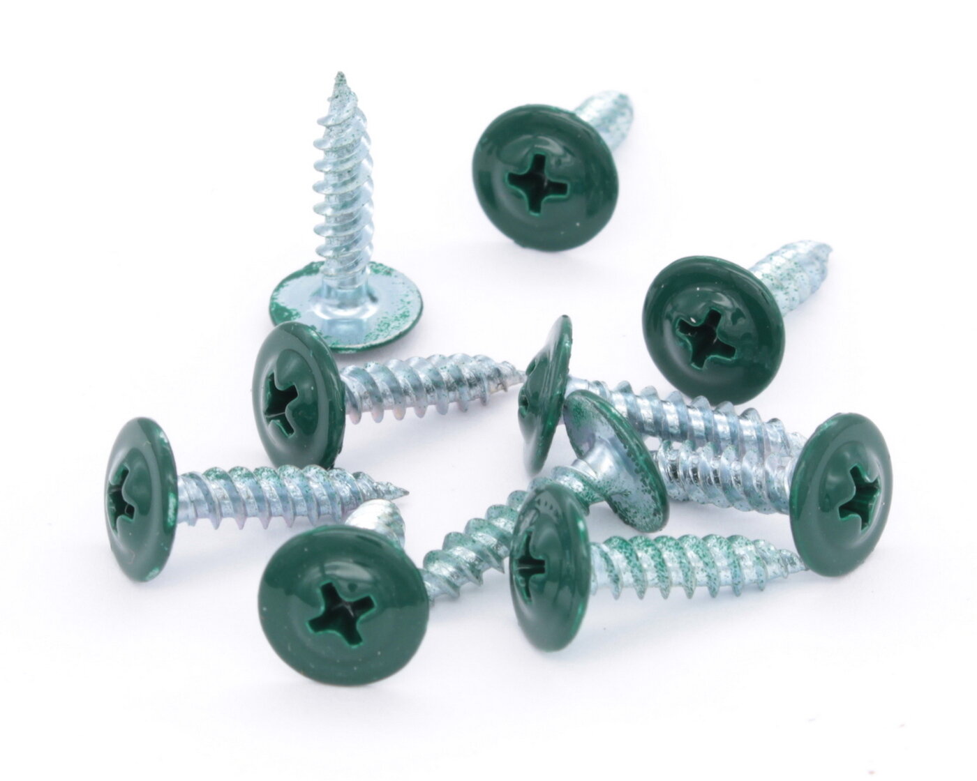 фото Саморезы 4,2 x 19 с прессшайбой, зелёные, острый наконечник, оцинкованные, 50 шт.