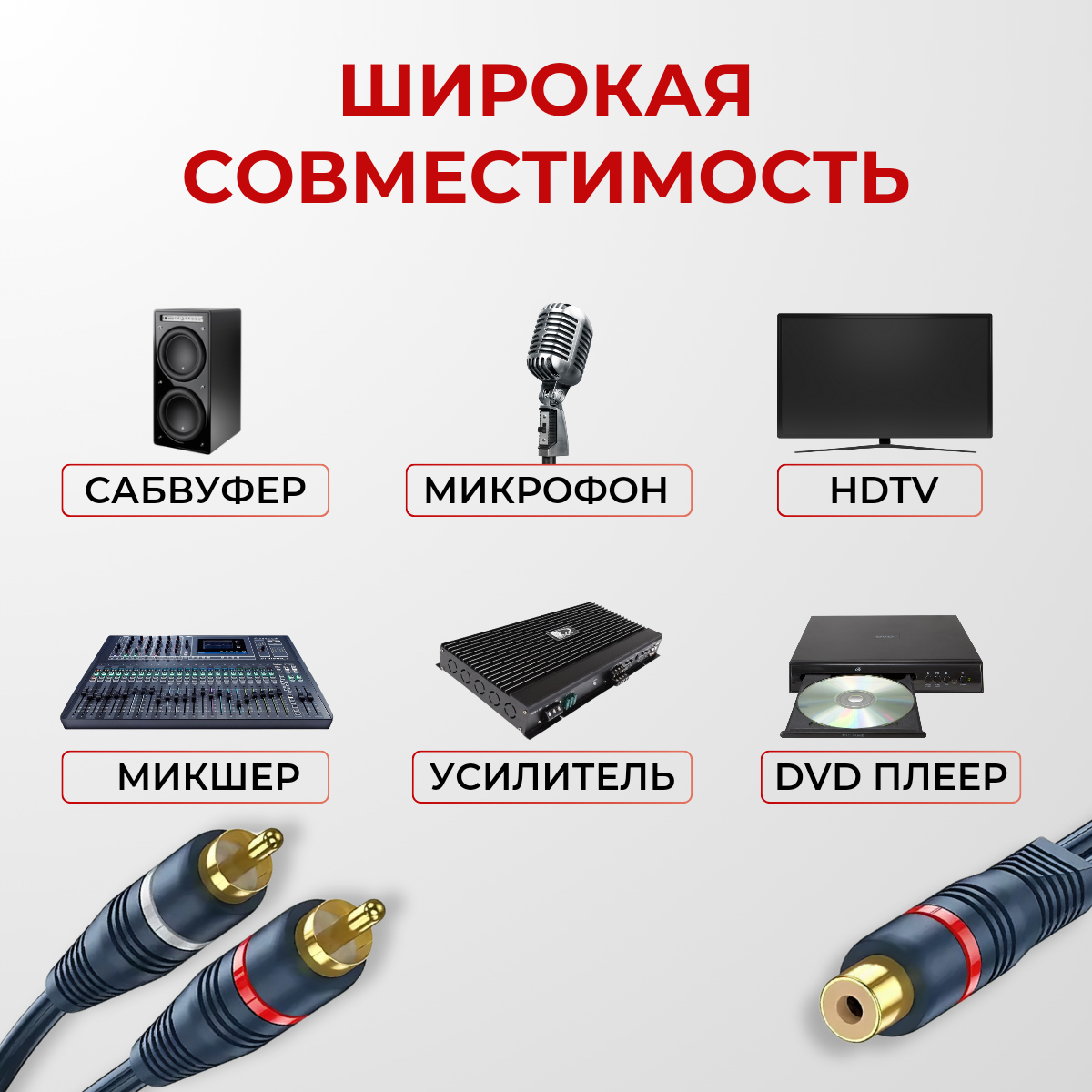 Кабель межблочный акустический 0,2м, RCA Y-коннектор RCA 2 папа - 1 мама 1 штука