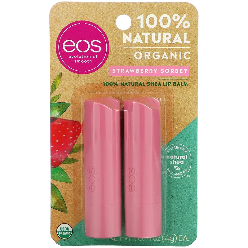 EOS Бальзам для губ, стик, 2 шт . Strawberry Sorbet Lip Balm / Клубничный Сорбет