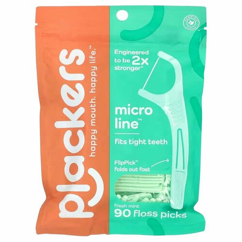 Plackers Micro Mint зубочистки с нитью мята 90 шт 1750₽