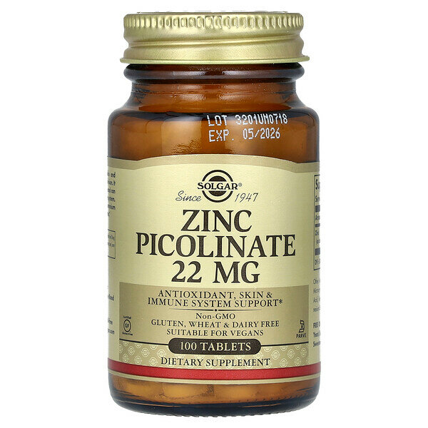 Solgar Zinc Picolinate 22 mg. 100 таб