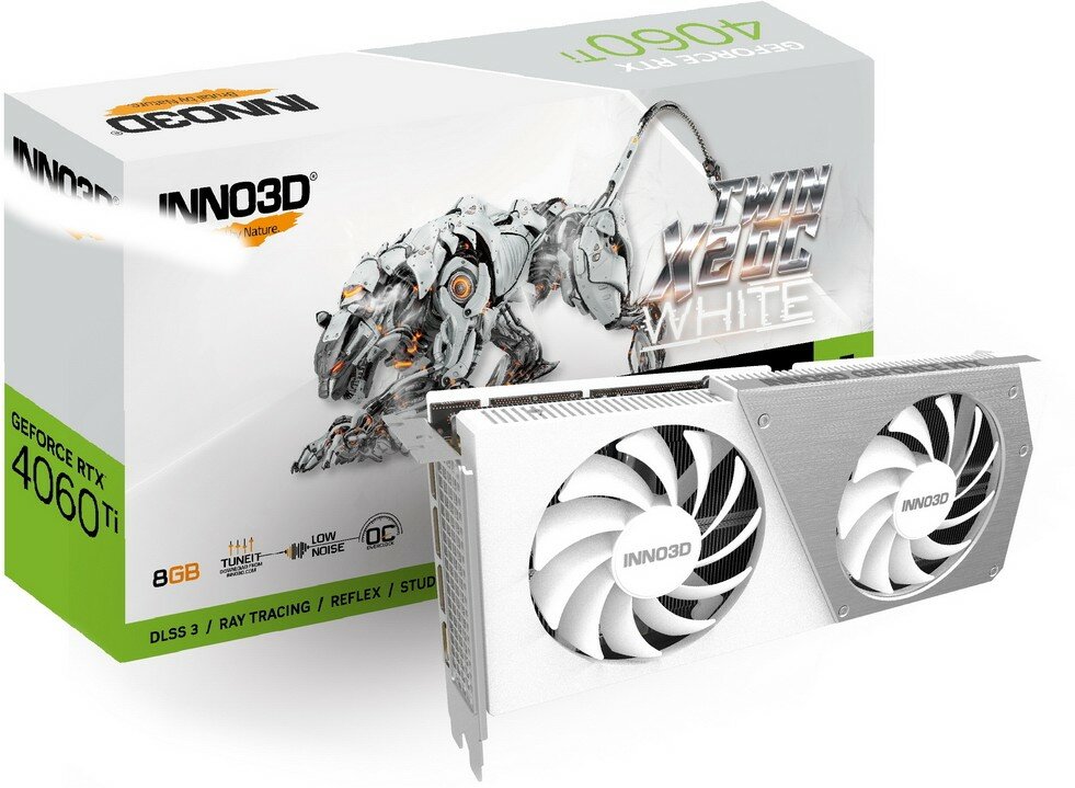 Видеокарта INNO3D RTX4060Ti 8GB TWIN X2 OC WHITE GDDR6 128-bit DPx3 HDMI 2FAN RTL