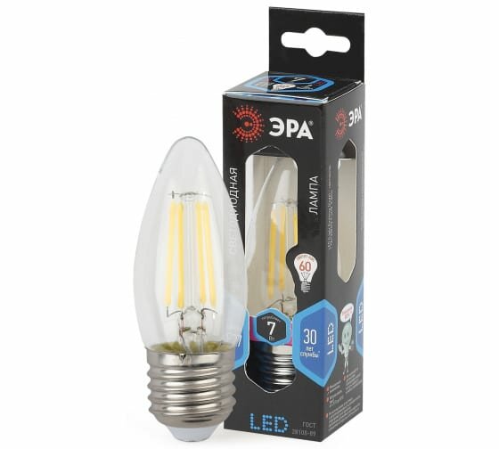 Лампа светодиодная филаментная ЭРА свеча B35 E27 7W 730lm нейтральны свет 4000К, 005140
