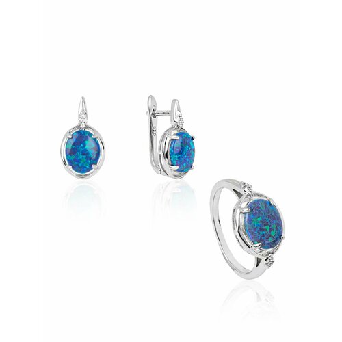 Комплект бижутерии Комплект украшений с опалом, серьги и кольцо Bijuton, опал, серебряный, синий