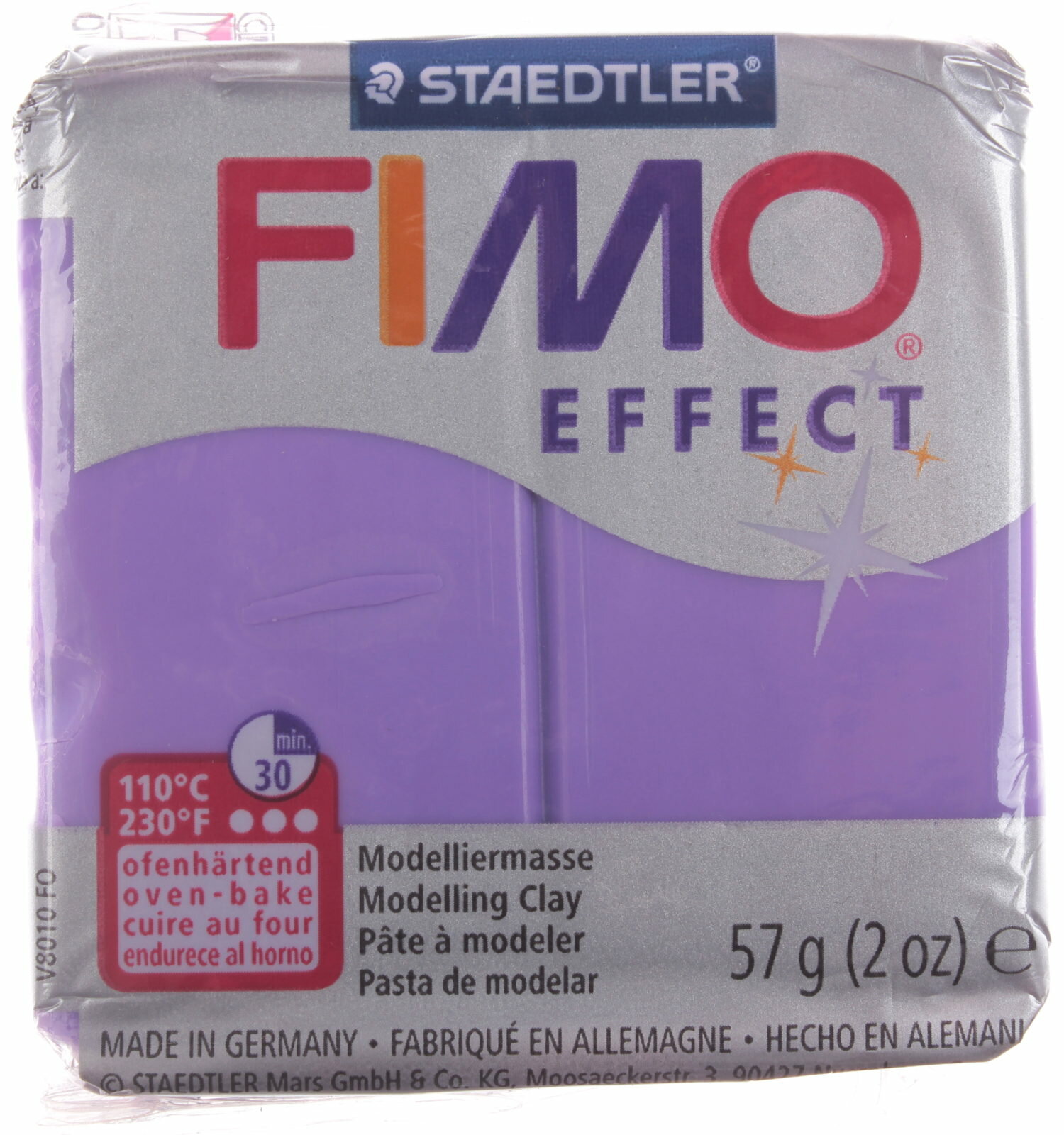 Полимерная глина FIMO Effect, полупрозрачный сиреневый (604), 57г, 1шт