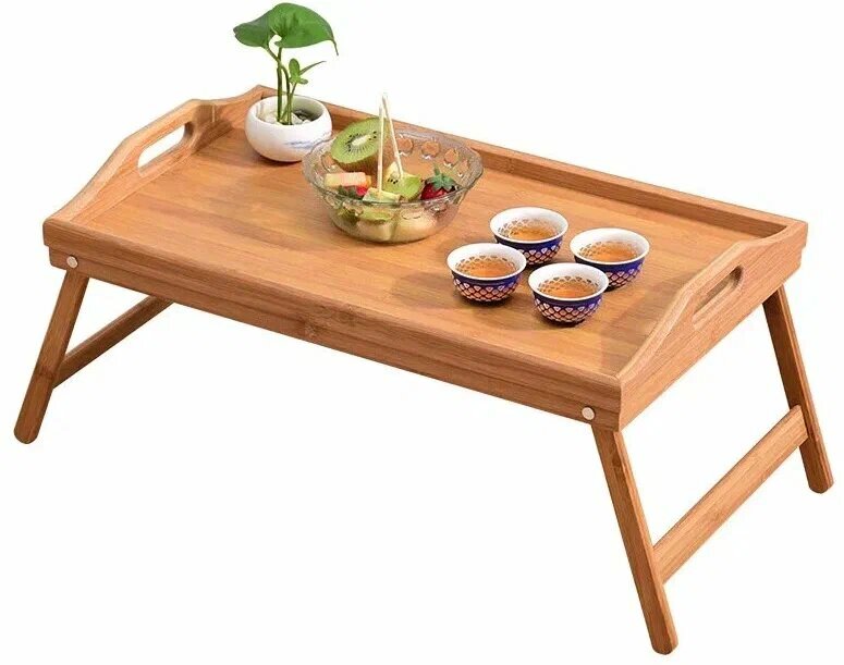 Складной столик поднос деревянный / Столик бамбуковый / Столик складной в кровать с ножками /