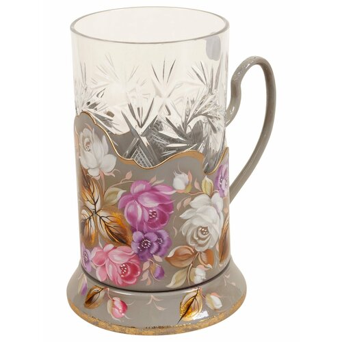 Жостовская фабрика декоративной росписи Подстаканник Кольчугинский мельхиор с росписью Жостово