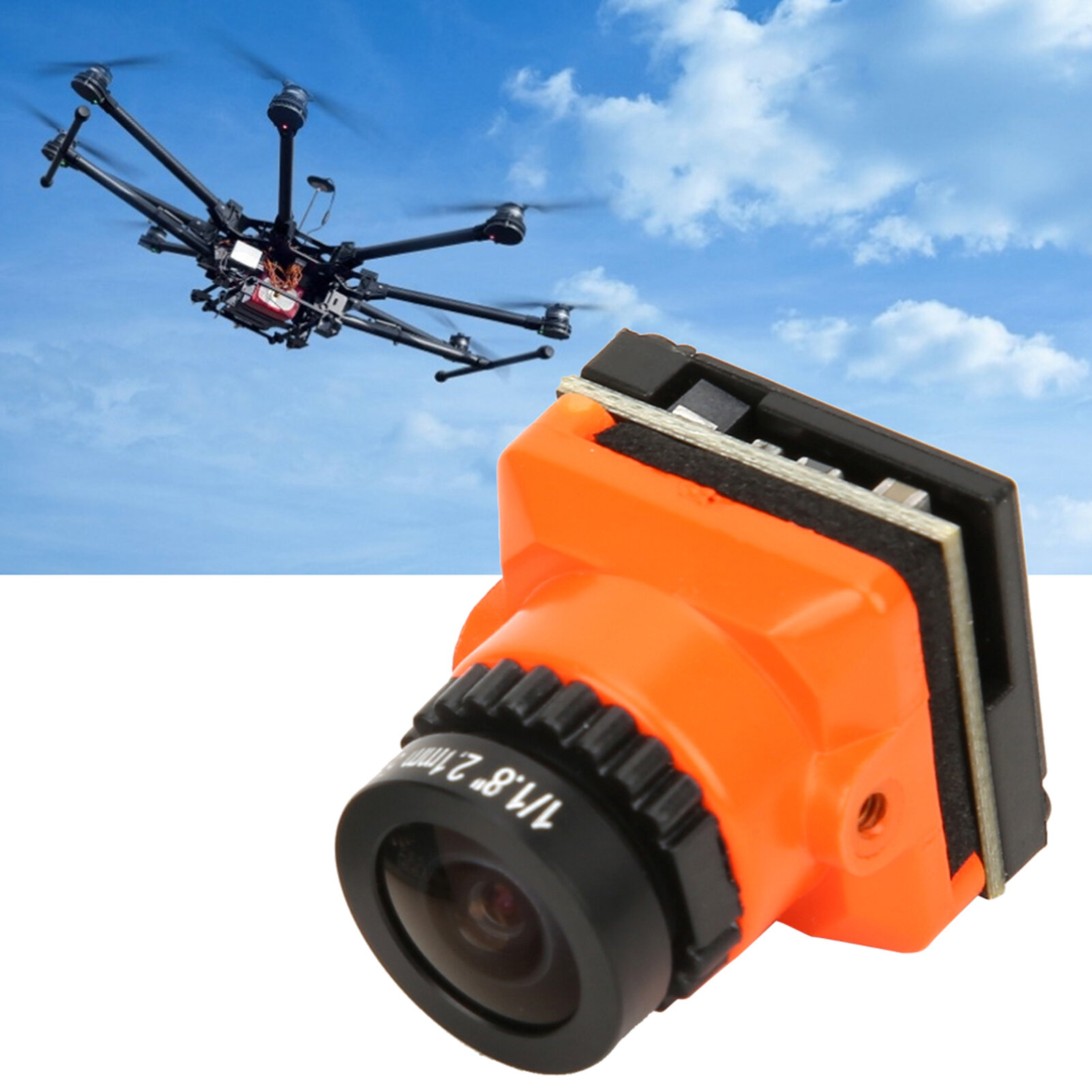 FPV-камера высокой четкости 1500TVL с объективом 2,1 мм и экранным меню для FPV-квадрокоптера Drone Оранжевый