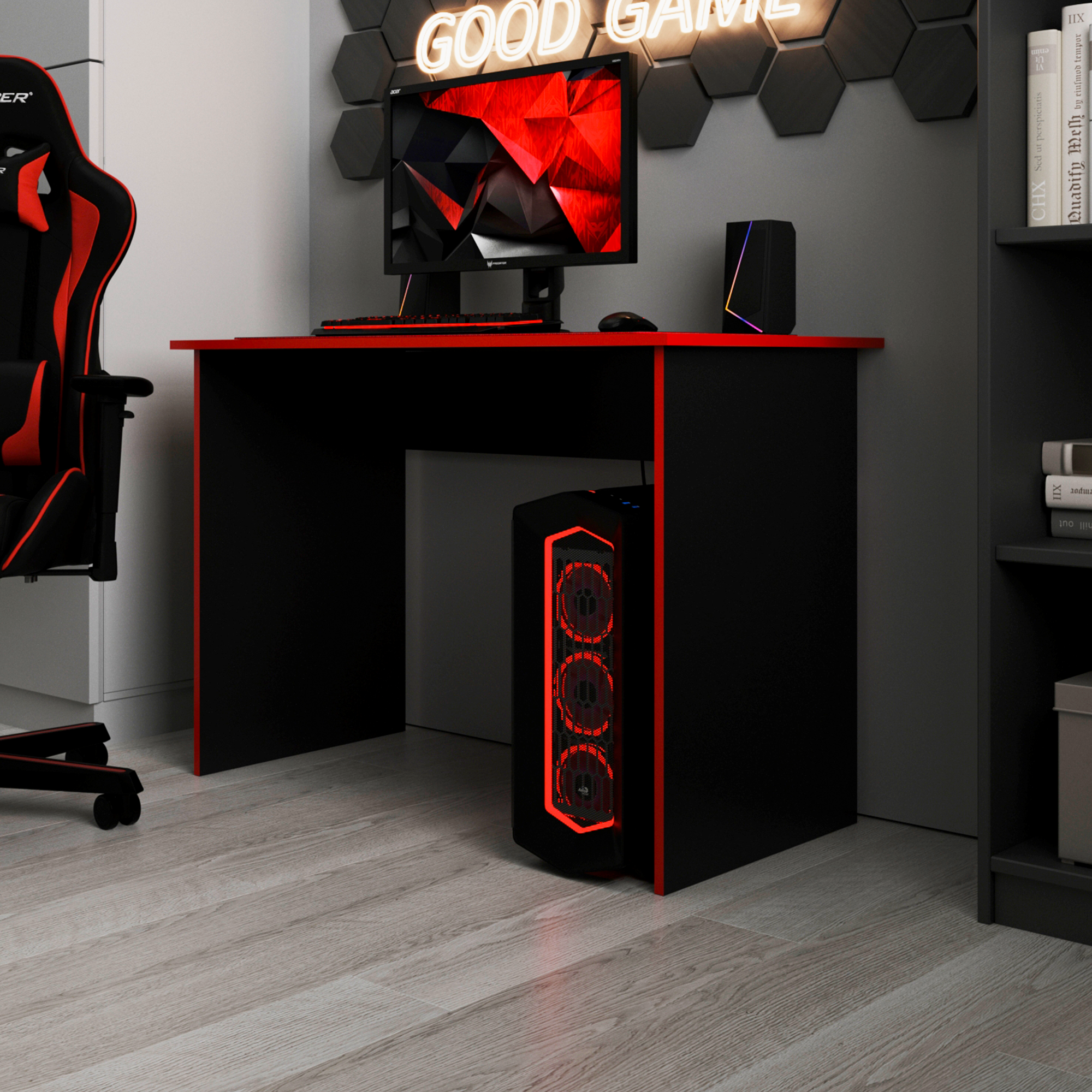 Стол компьютерный игровой черный с красной окантовкой 110х55х75