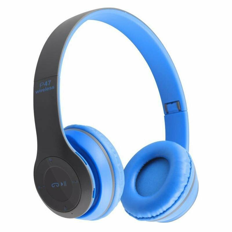 Беспроводные наушники P47 Bluetooth 5.0 EDR Wireless с микрофоном, FM-радио, с поддержкой SD-карты памяти (Mp3-плеер) синий — фото 1