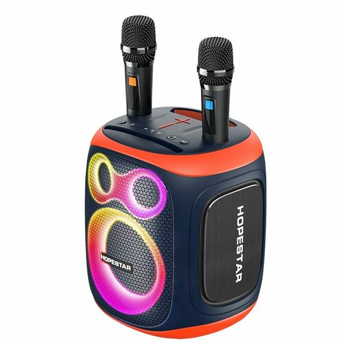 Портативная Bluetooth Колонка Hopestar Party 130 с двумя беспроводными микрофонами мощность 120Втпортативная акустика блютуз колонка Синий 1470000₽