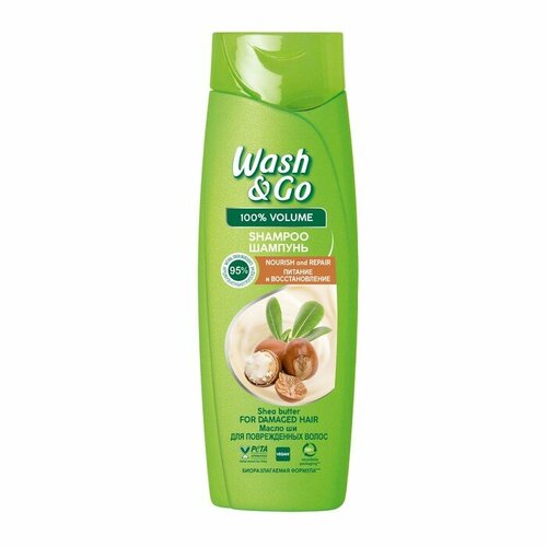 Wash&Go Шампунь Wash&Go с маслом ши для поврежденных волос, 360 мл