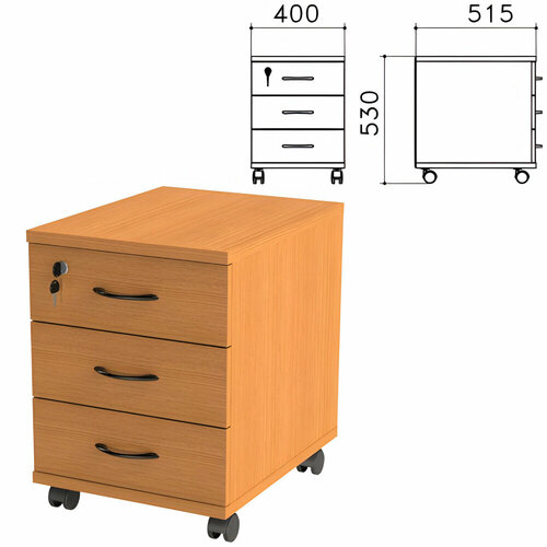 Тумба подкатная Фея 400х515х530 мм 3 ящика замок цвет орех милан ТФ075 9779₽