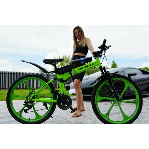 Велосипед складной Двухподвесной Richiesto 26 дюймов Дисковый тормоз салатовый 3050000₽