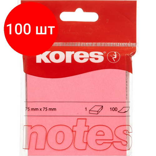 Комплект 100 штук Стикеры Kores бум для зам 75х75 неоновая розовая 100л 47075 12947₽